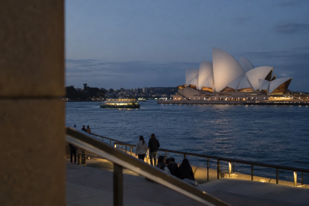 Stairs and walkways along the Sydney Opera House boardwalk facing the harbour