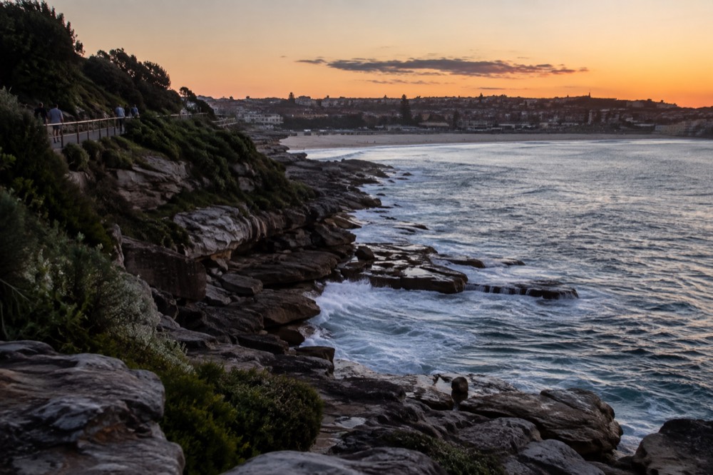 Sandstone cliffs and ocean water along the Bondi to Coogee coastal walk