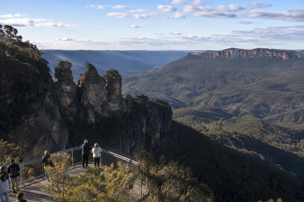 Sandstone cliffs and forested valley at Katoomba in the Blue Mountains