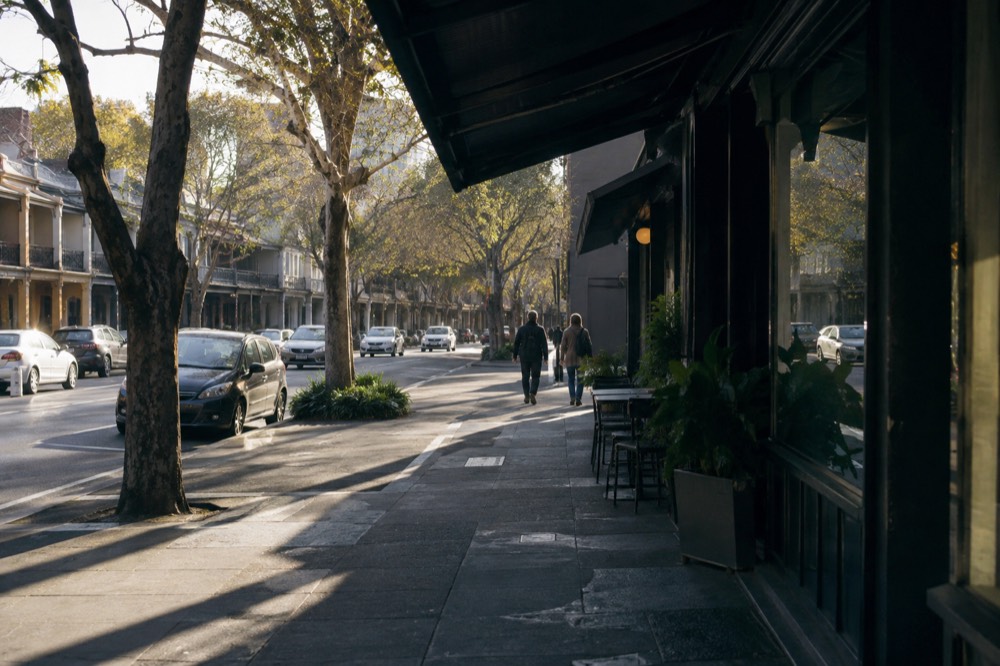 Oxford Street storefronts and awnings along the Darlinghurst strip
