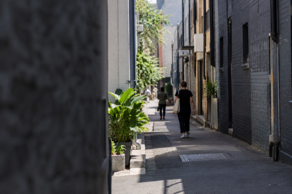 A narrow Darlinghurst laneway with murals painted on brick walls