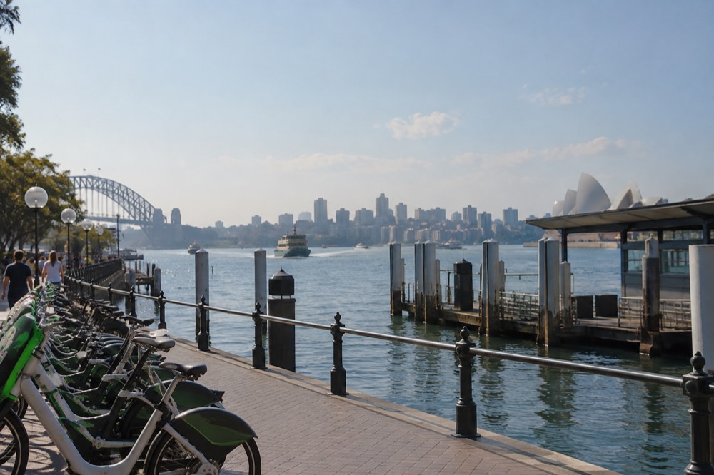 A row of hire bicycles parked near Circular Quay