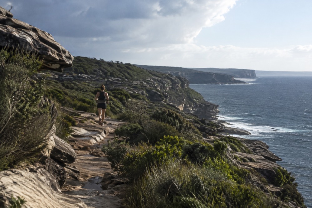 Sandstone cliffs and green bushland above the ocean in Royal National Park
