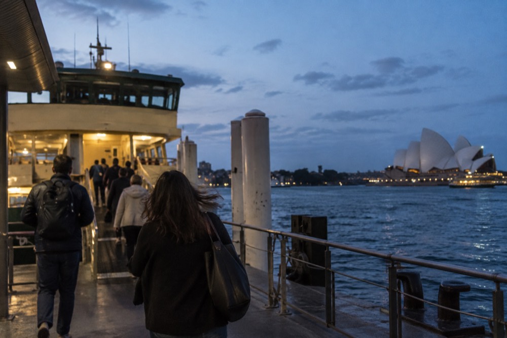 Passengers boarding a ferry at a Circular Quay wharf