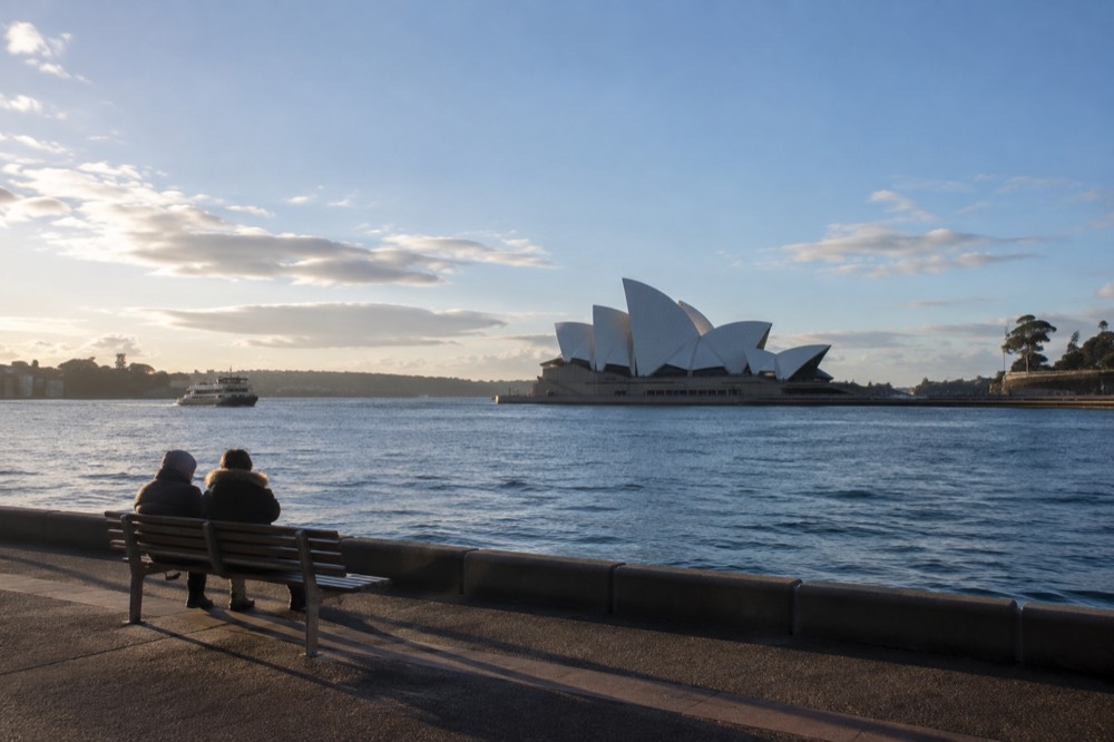 The interior of a Sydney Opera House theatre with timber seating
