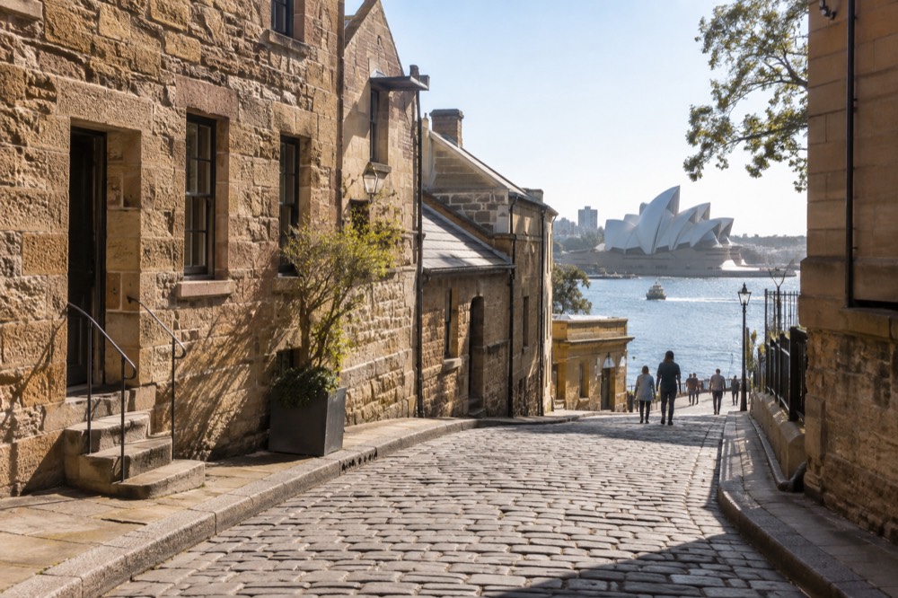 Sandstone buildings and cobbled lane in the Rocks district
